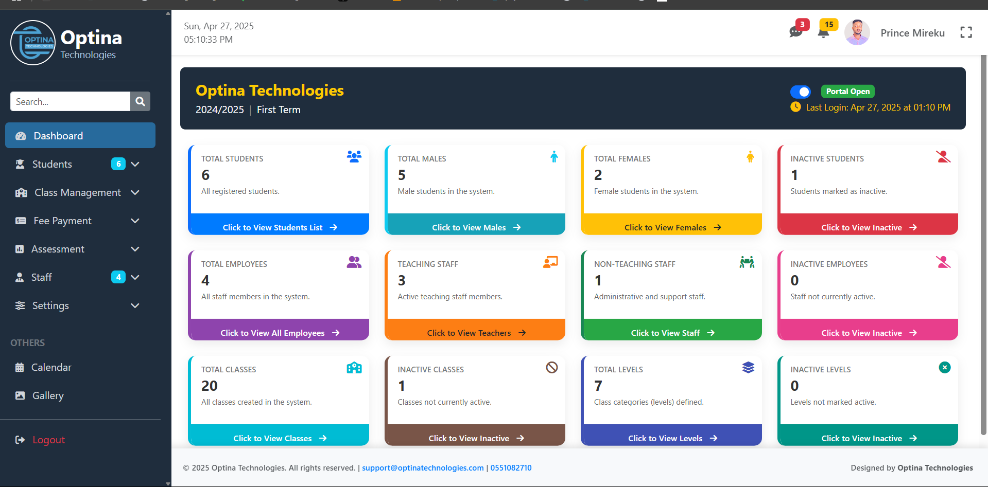 Dashboard on Desktop